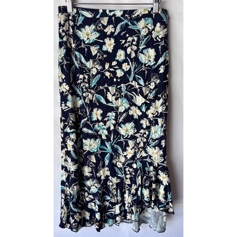 Loveappella Womens Skirt Floral Size Large Blue Flowers Soft‎ NEW
